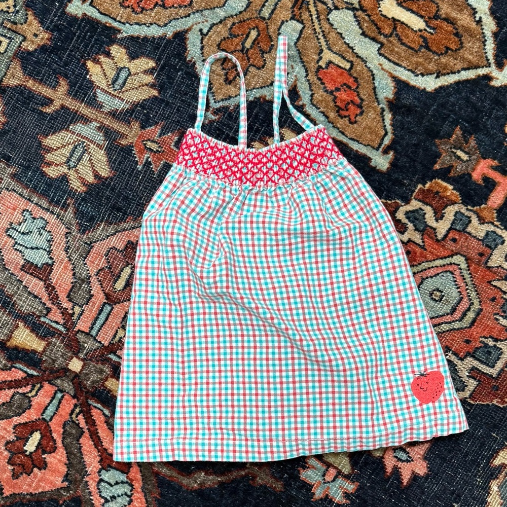 Bobo Choses Red and White Gingham Top with Heart Detail Size 4-5 years